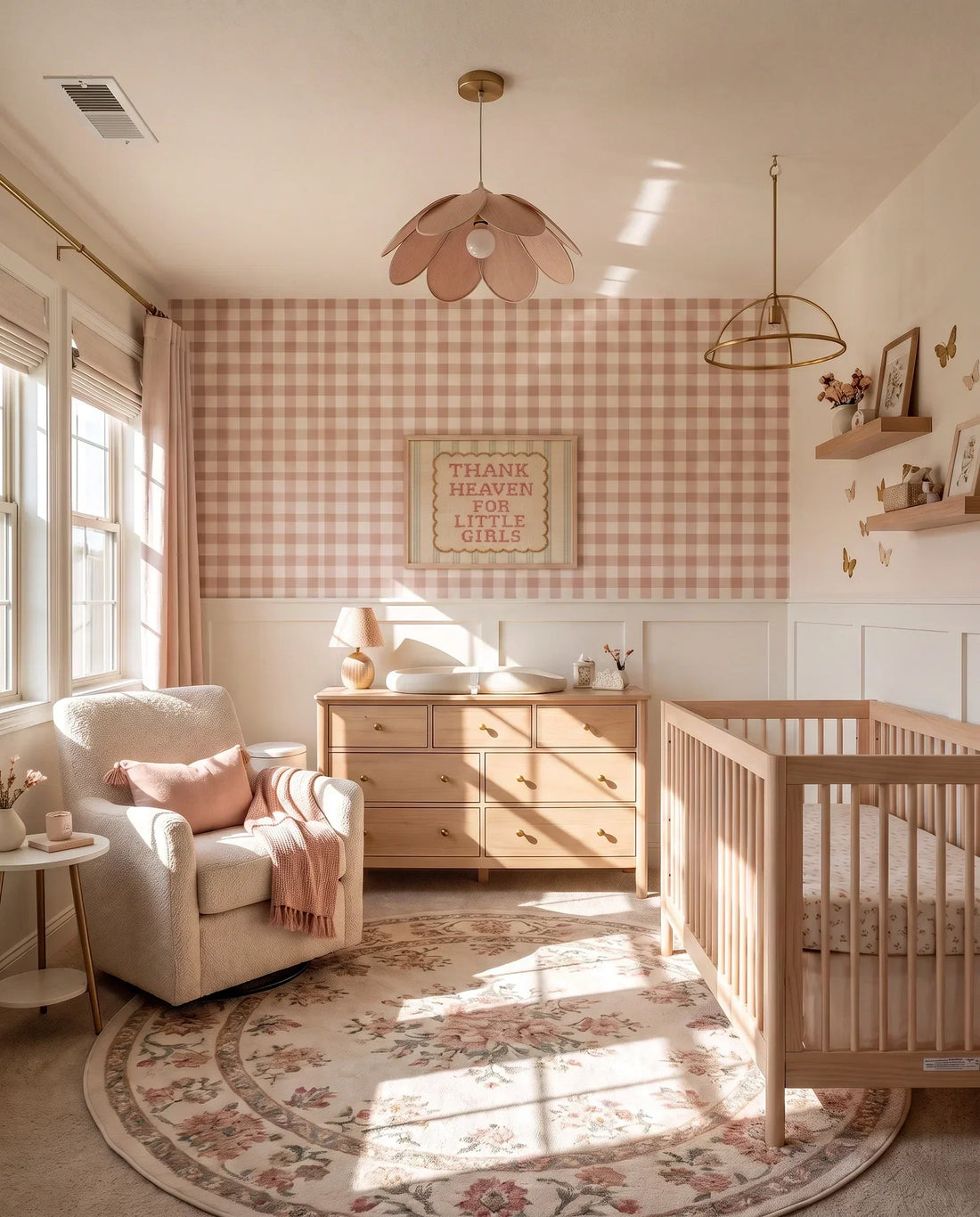 Pink Gingham Vintage Girl Nursery Styling