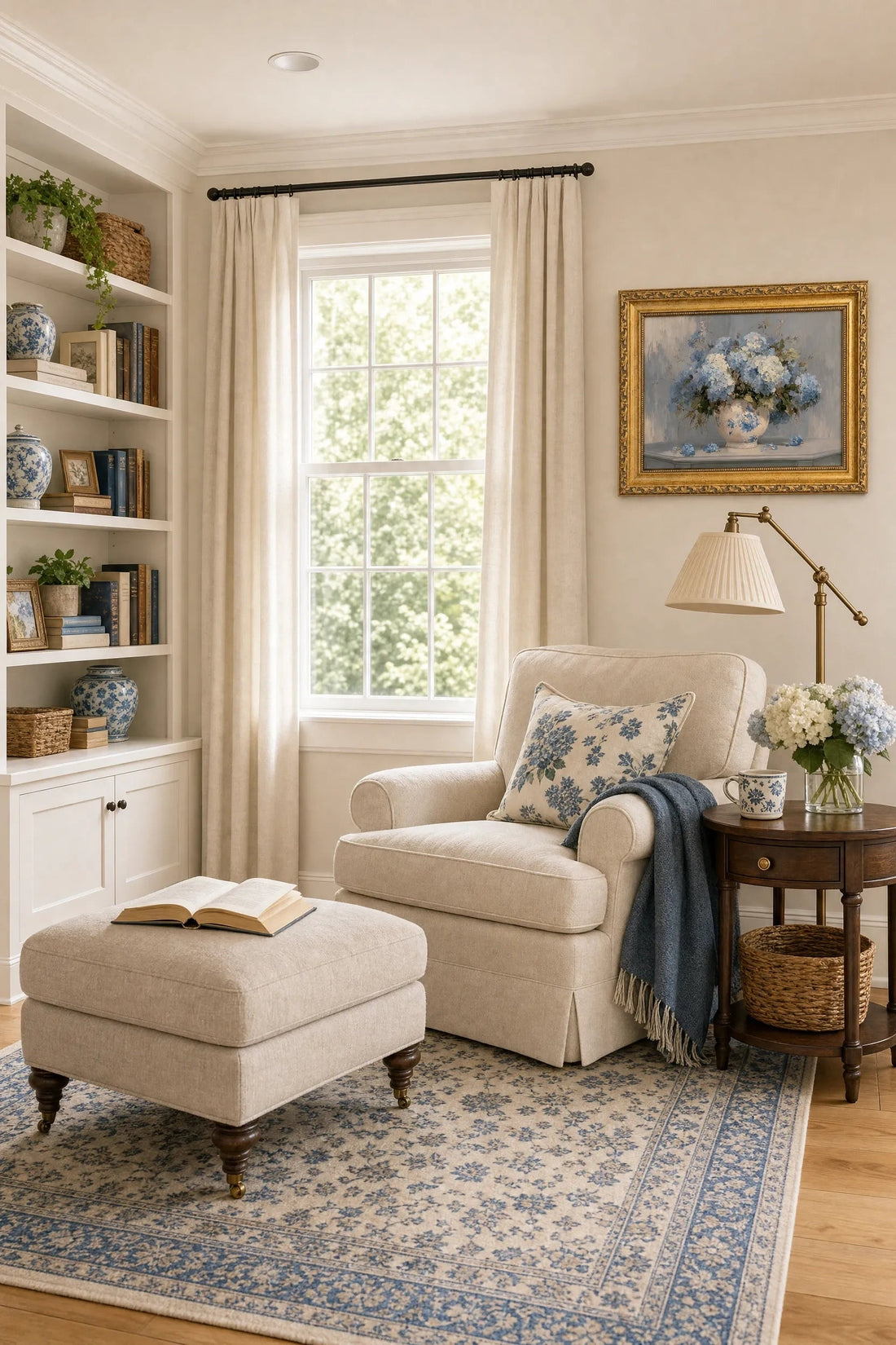 Nancy Meyers Aesthetic Cozy Reading Nook Styling