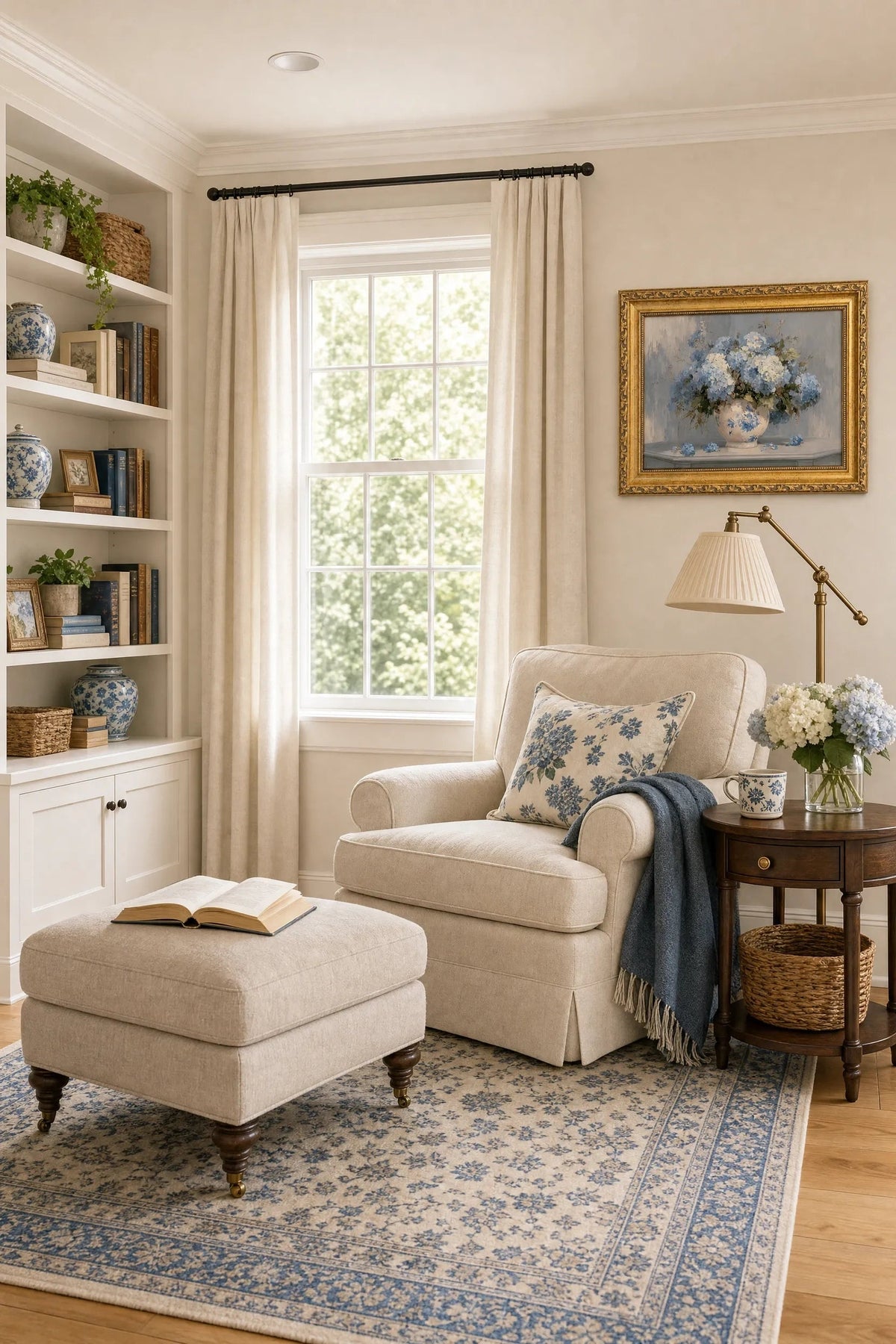 Nancy Meyers Aesthetic Cozy Reading Nook Styling