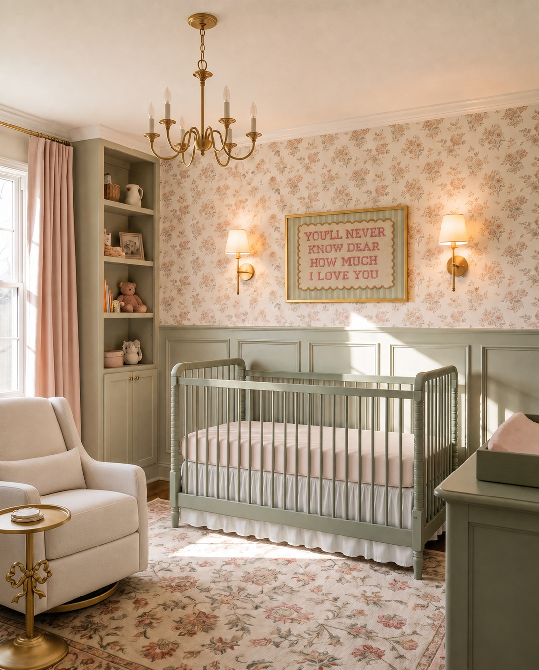 Pink and Sage Green Floral Baby Girl Nursery