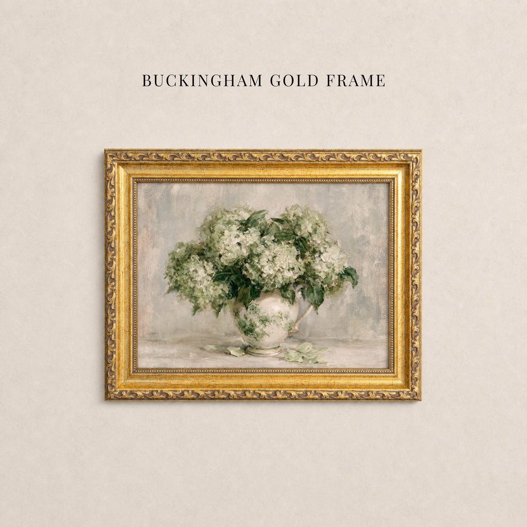 Hydrangea Print | Green Floral Ceramic Vase Still Life Art | 2253