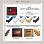 The image is a collage of three framed prints, each with different frame styles and finishes, including black, white, oak, and antique gold.