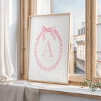 Custom Initial Print, Baby name nursery girl, Coquette bows nursery, Initial name print, Pink, Vintage Girl Nursery,Digital,Printable,Framed