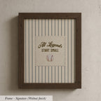 A framed print with the text "All Legends Start Small" and a baseball graphic.