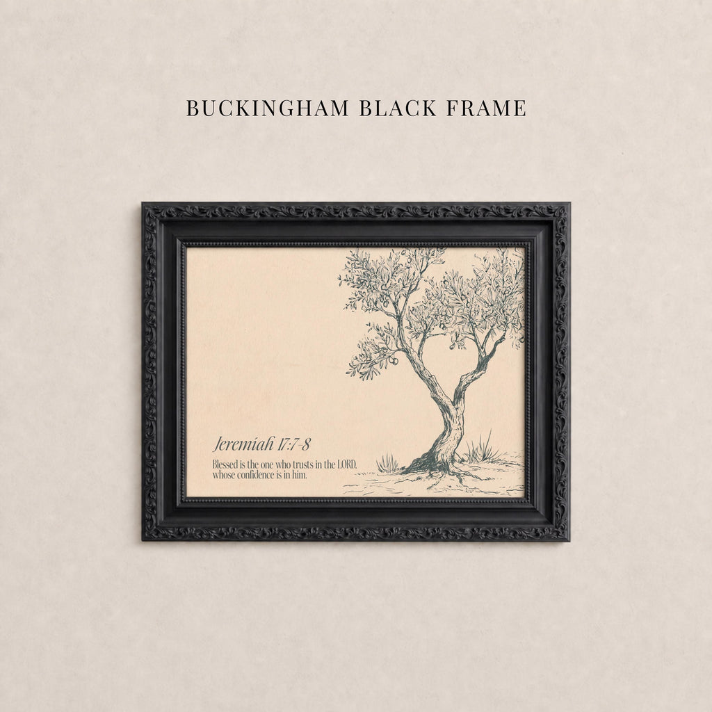 The image is a black frame with a drawing of a tree on a light background.