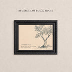 The image is a black frame with a drawing of a tree on a light background.