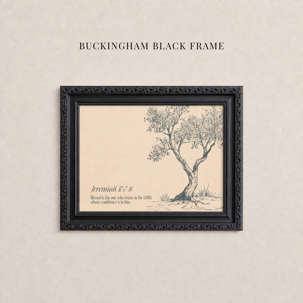 The image is a black frame with a drawing of a tree on a light background.