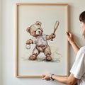 Vintage Baseball Teddy Bear Wall Art, Boy Baseball Nursery, Nursery Wallart, Sport Nursery, Vintage Boy Sport Nursery Teddy, Minimal,Gingham