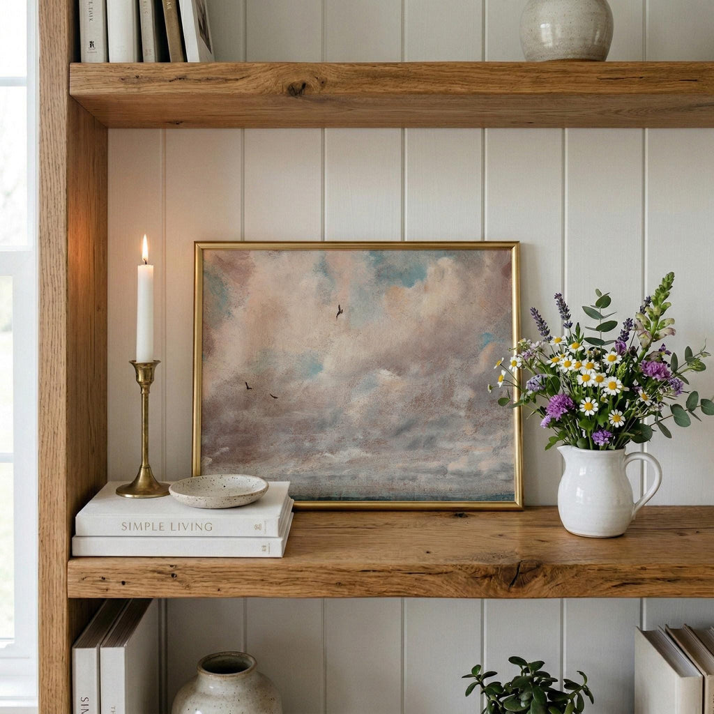 Vintage Pink Cloud Sky Landscape Art Print | 2126