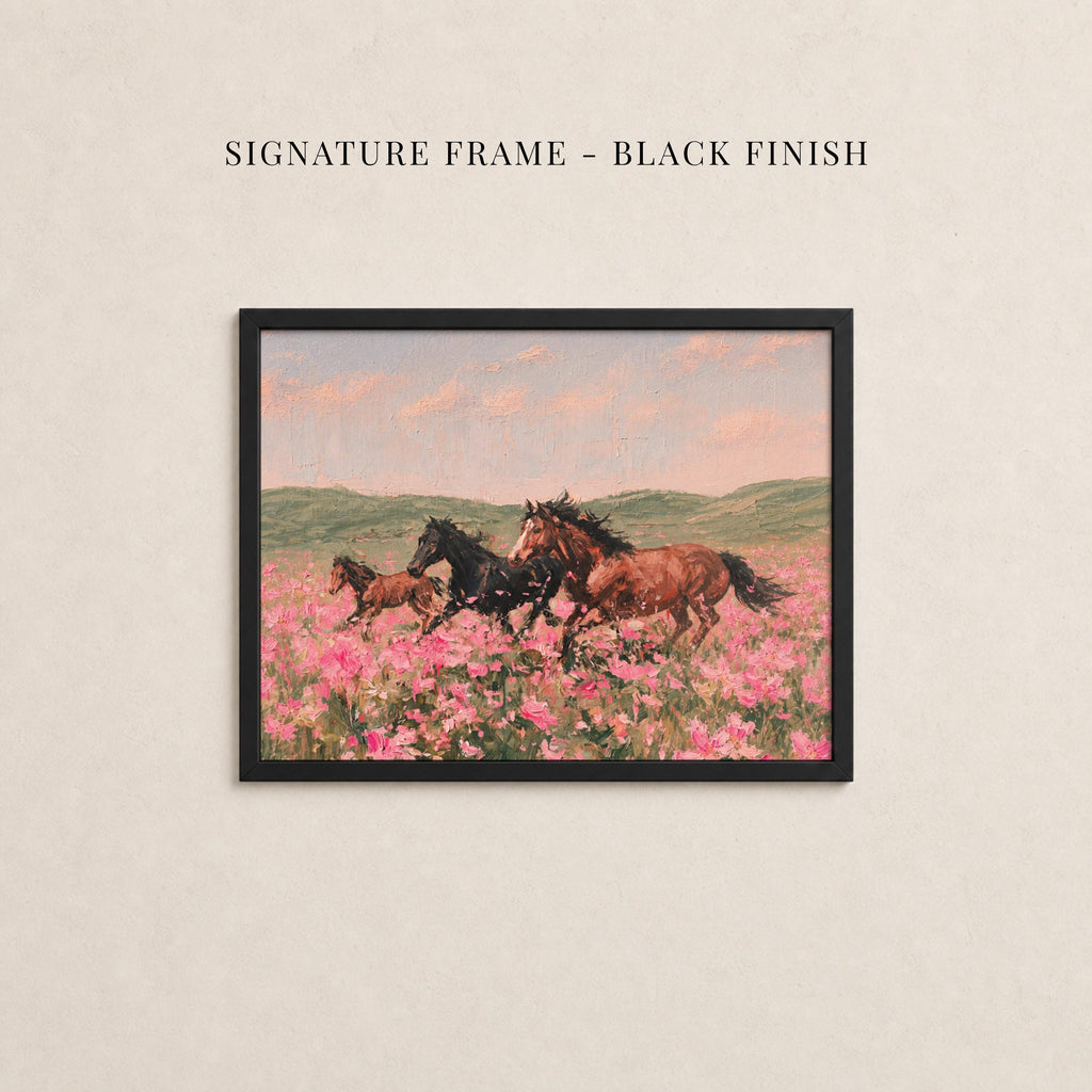 Vintage Horse Print in Pink Flower Field - Wild and Free | 2262