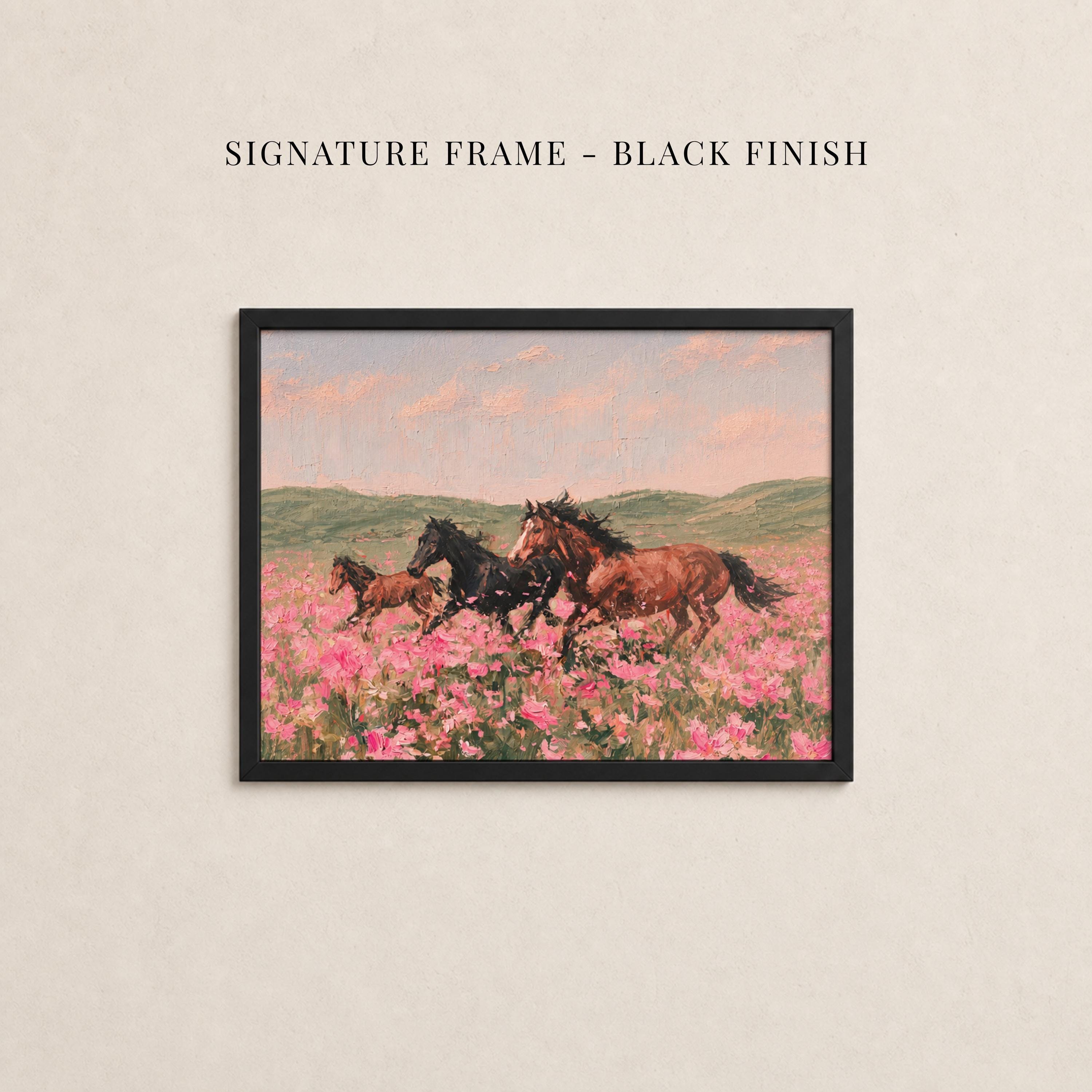 Vintage Horse Print in Pink Flower Field - Wild and Free | 2262