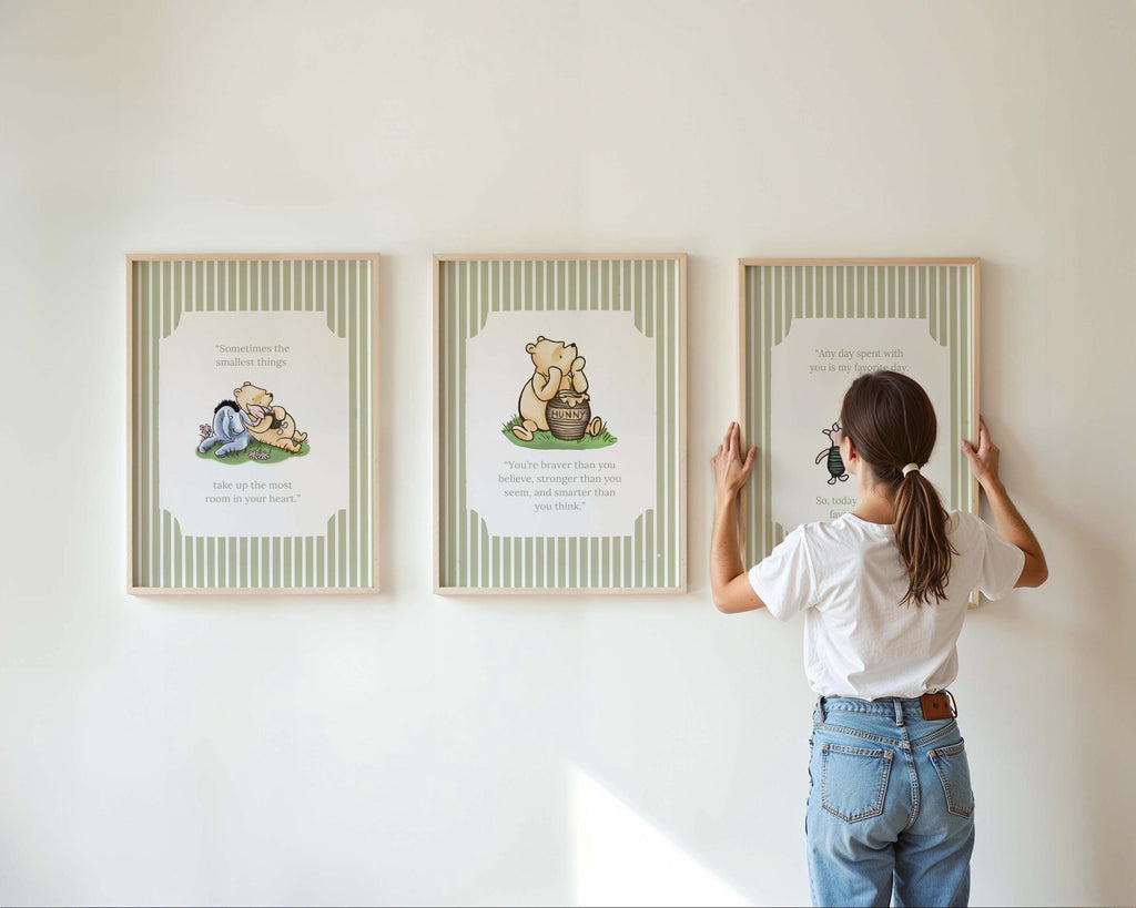 Set of 3 Winnie the Pooh Nursery Quotes, Winnie the Pooh Nursery Wall Art, Classic Pooh Baby Decor Wall Art, Digital, Printable, Framed