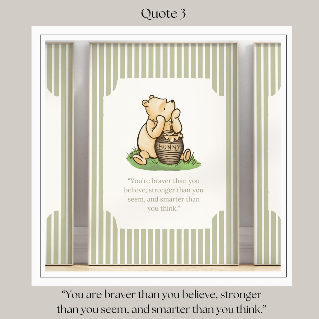 Classic Storybook Quote Nursery Art Vintage Sage Green Striped | 1401-A