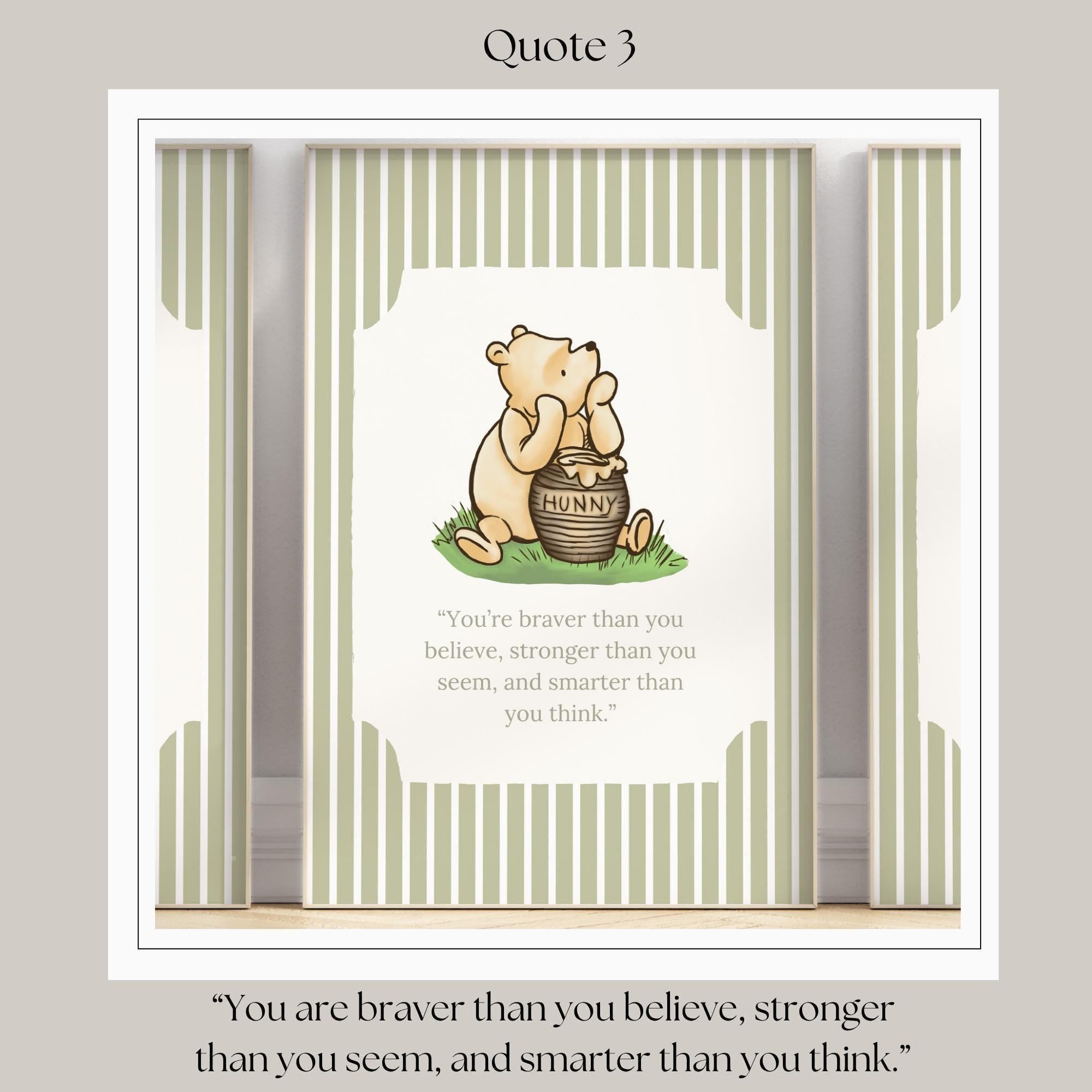 Classic Storybook Quote Nursery Art Vintage Sage Green Striped | 1401-A