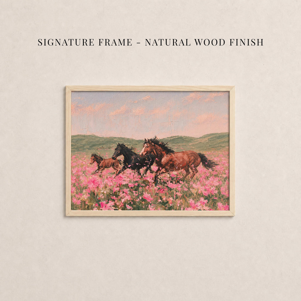 Vintage Horse Print in Pink Flower Field - Wild and Free | 2262