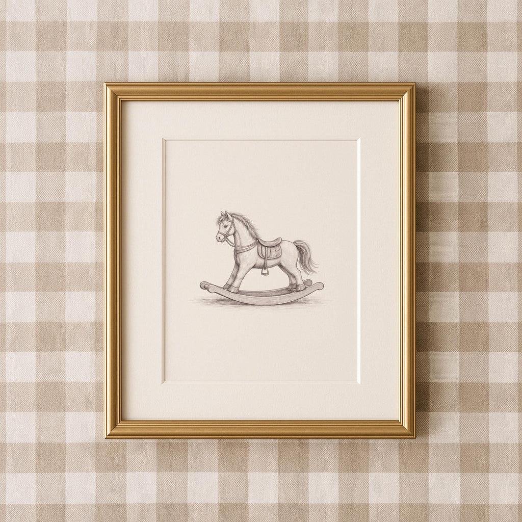Rocking Horse Nursery Vintage Sketch Art | 1908