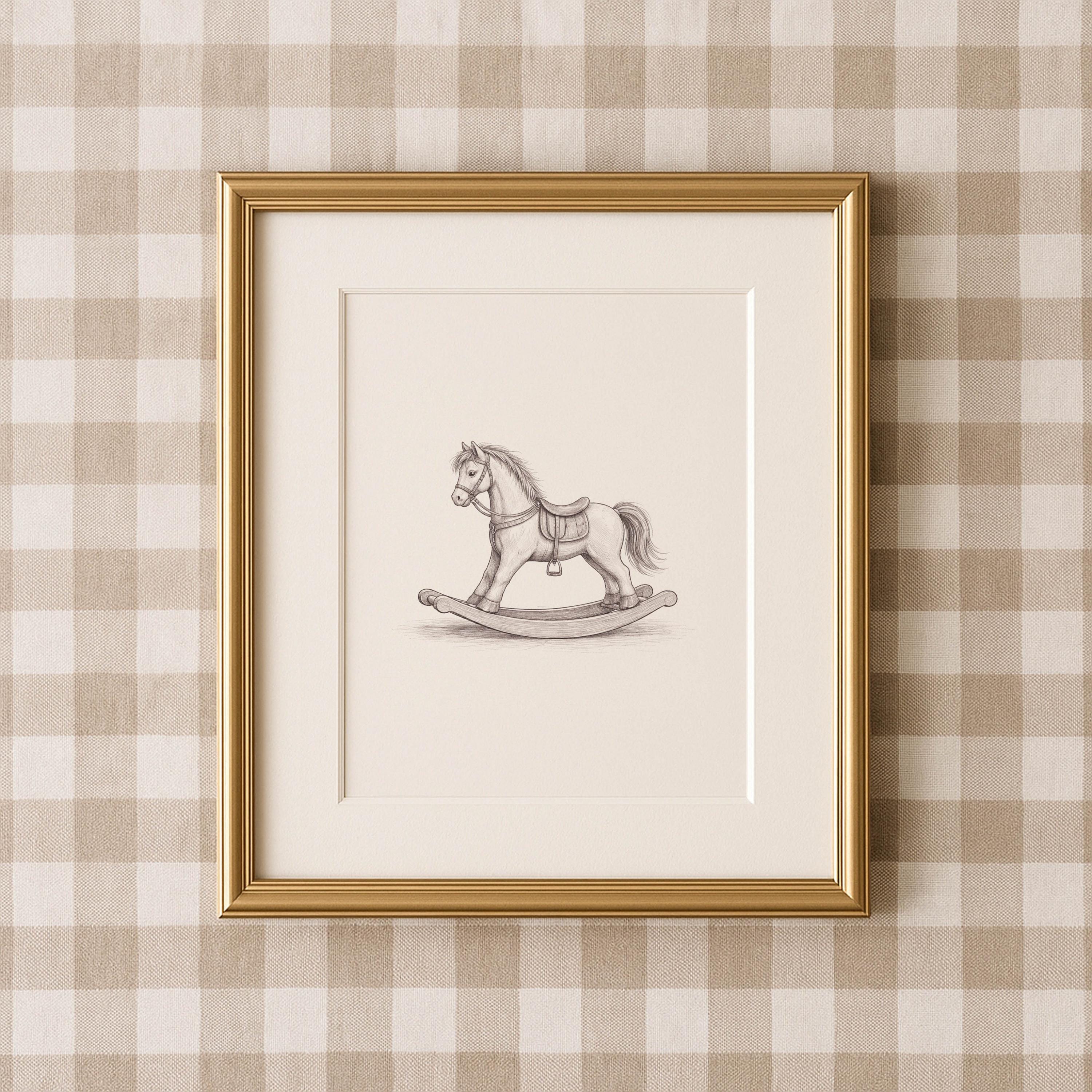 Rocking Horse Nursery Vintage Sketch Art | 1908