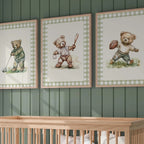Vintage Gingham Teddy Bear Sports Set of 3 | 1850