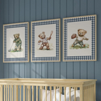 Teddy Bear Print Set of 3 in Navy Gingham | 1918