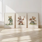 Sports Teddy Bears Print Set of 3 | Golf, Football, Baseball | 1232