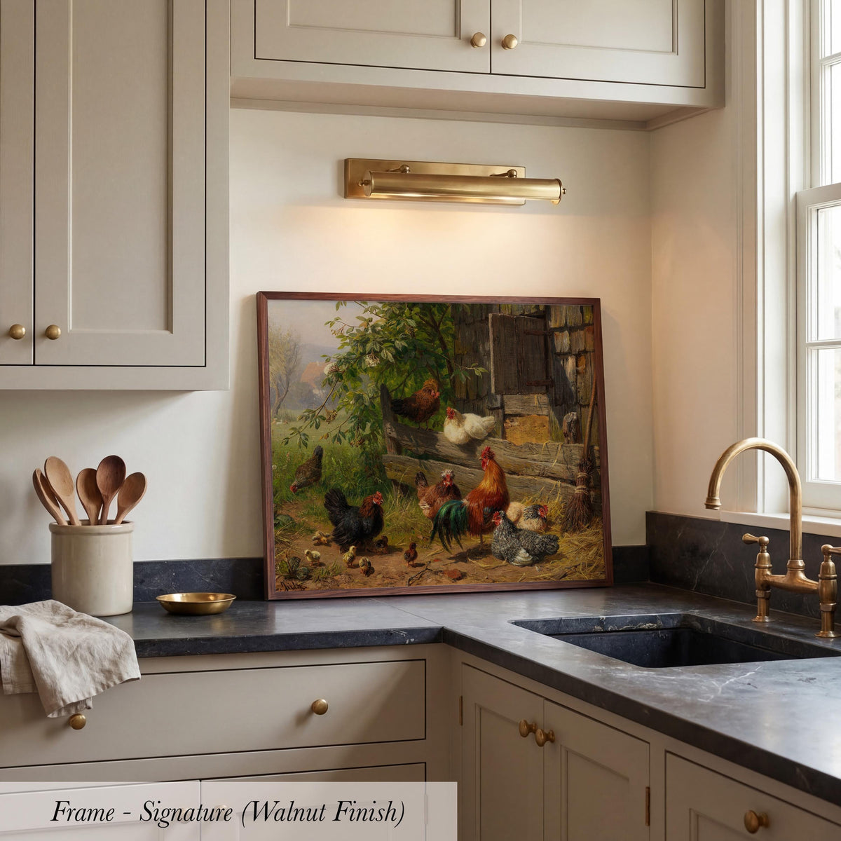 Rooster and Chickens Art ∙ Vintage Rustic Farmhouse Decor ∙ 2197