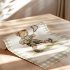 Vintage Lacrosse Teddy Bear Gingham Wall Art, Adorable Bear in Lacrosse Uniform, Decor for Kids Room, Nursery, Gift for Sports Fans, Green