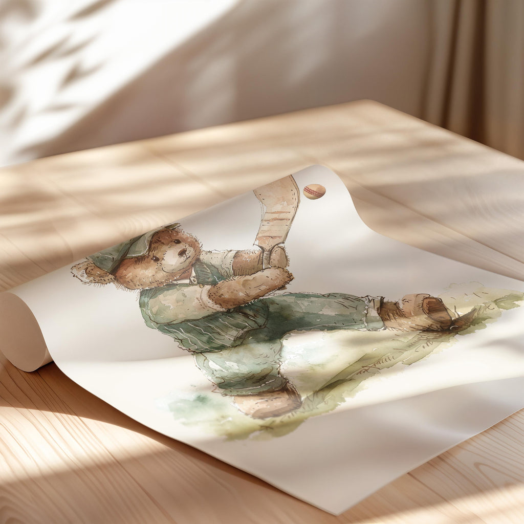 Boy Cricket Nursery Art,Vintage Boy Nursery,Teddy Bear Cricket Print Nursery,Teddy Bear Art Kids Room,Minimal,Green,Digital,Printable,Framed