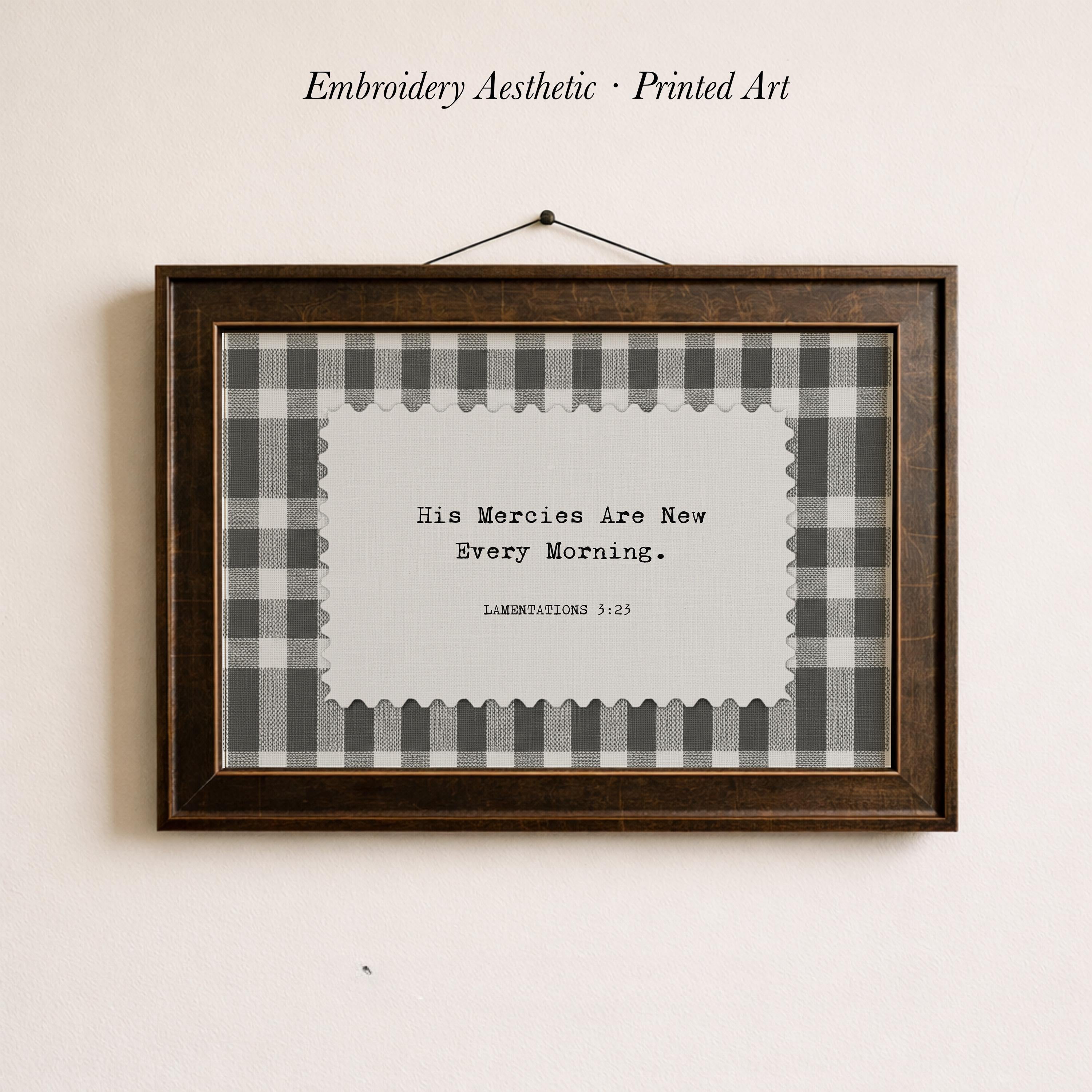The image is a framed print with a black and white checkered pattern and a quote from the Bible, specifically Laminated Bible Verses 3:23.