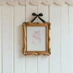 Pink bow coquette wall decoration print Custom Initial Bow Print, bow baby girl name, girls name sign, preppy, vintage, Printable, Framed