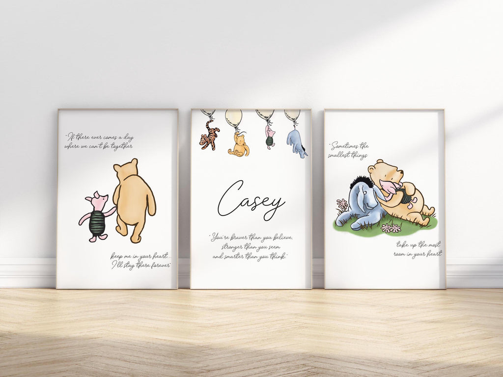 Winnie The Pooh Nursery Quote Print, Winnie the pooh nursery set, Classic Pooh Baby Decor Wall Art, New Baby, Digital, Printable, Framed