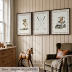 Boy's Golf Nursery Art ∙ Set of 3 Prints Beige Plaid Teddy Bears | 2237