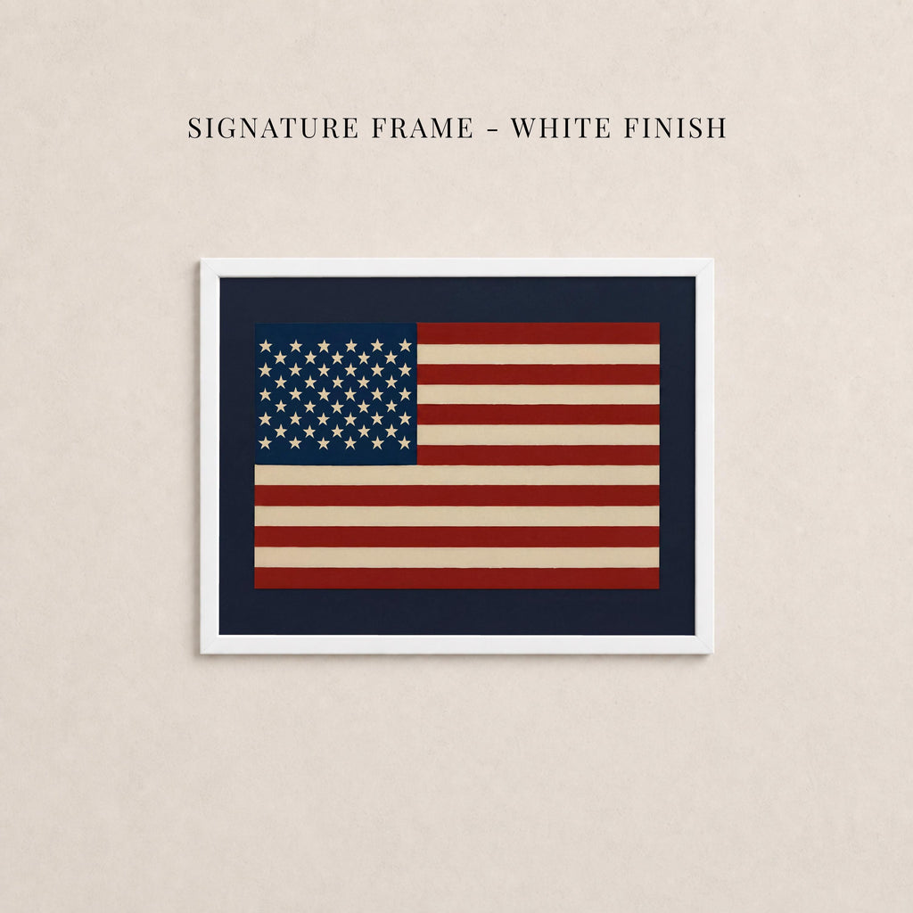 American Flag Print - Rustic Americana Oil Painting Style Gold Framed Patriotic Decor | 2134