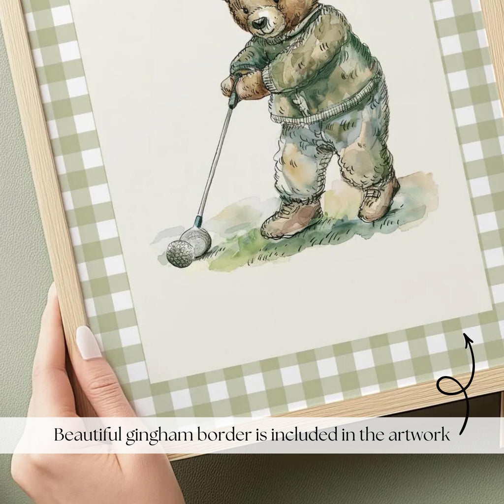 Teddy Bear Ice Hockey Nursery Print | 1896