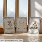 Boy's Golf Nursery Art - Set of 3 Prints Blue Plaid Teddy Bears | 2236