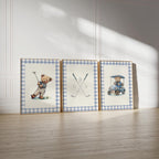 Boy golf nursery art, Vintage boy nursery, Teddy Bear Golf Print Nursery, Teddy Bear Art Kids Room, Gingham, Blue, Digital,Printable,Framed