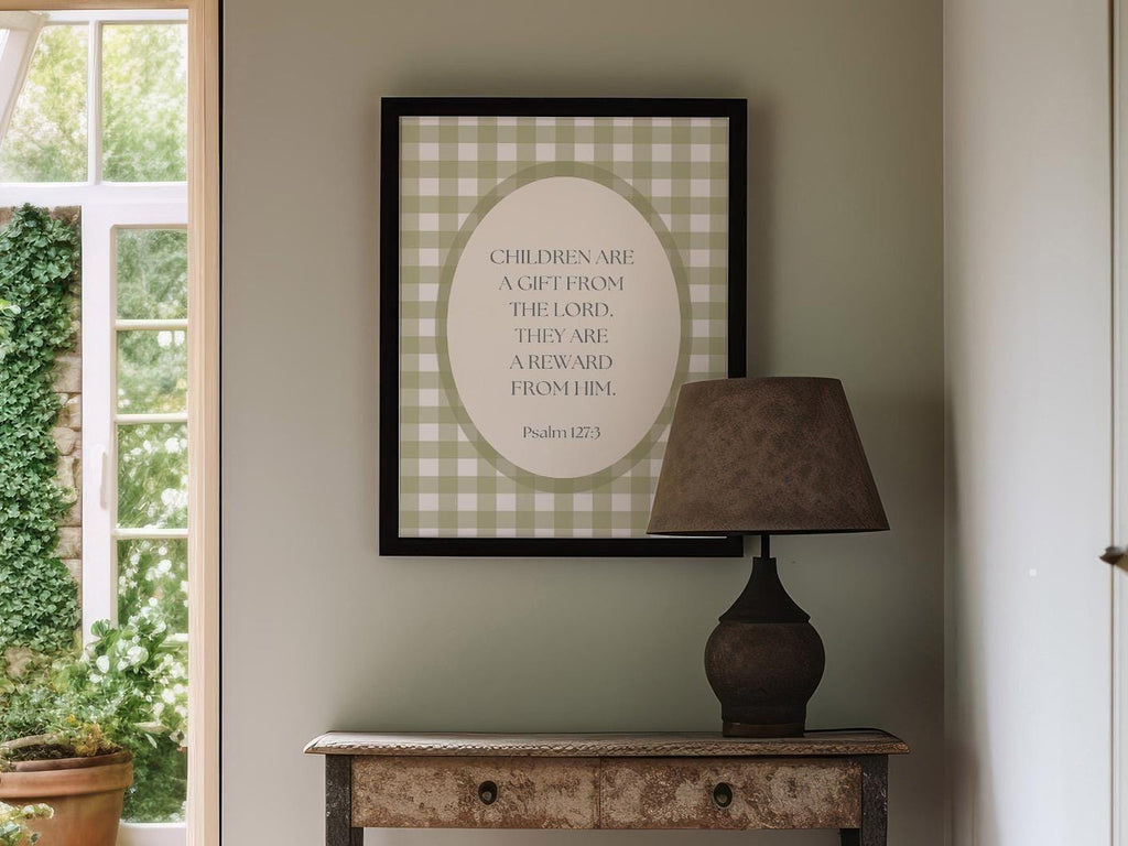 Psalm 127:3 Vintage Nursery Print,nursery decoration bible verse,vintage Bible Verse,bible Artful Wall Print,Christianity nursery,green