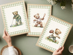 Vintage Gingham Teddy Bear Sports Set of 3 | 1850