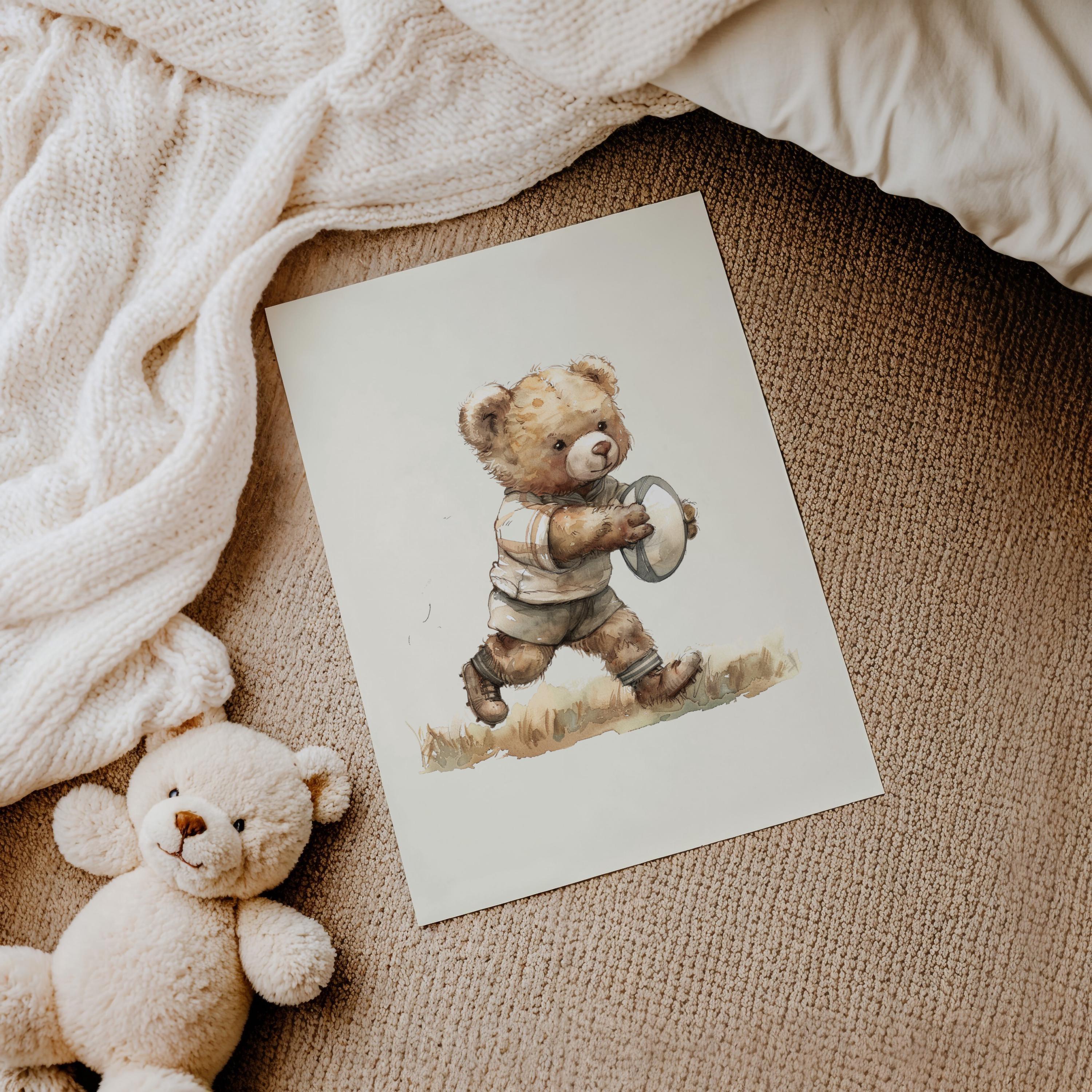 Sports Vintage Teddy Bear Rugby Print | 1232
