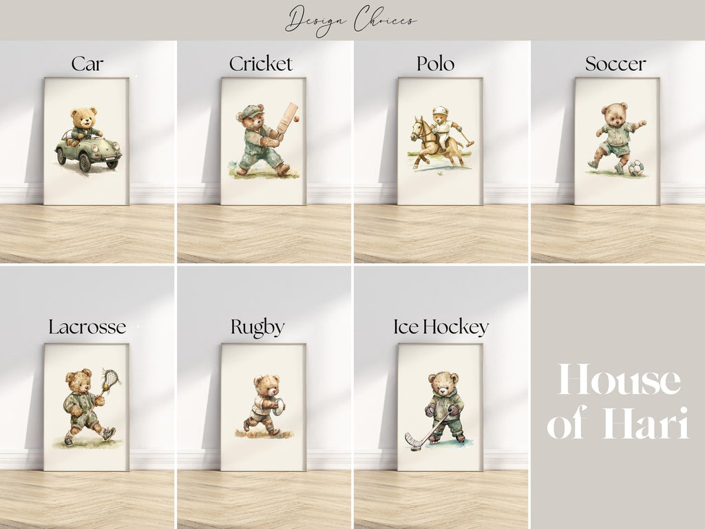 Vintage Sports Teddy Bear Nursery Set | 1232