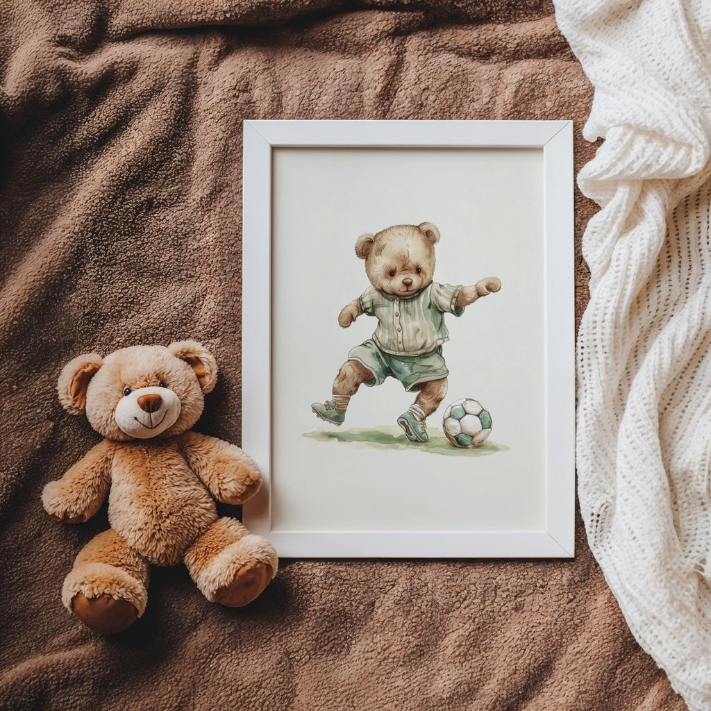 Vintage Soccer Teddy Bear Boy Print | 1232