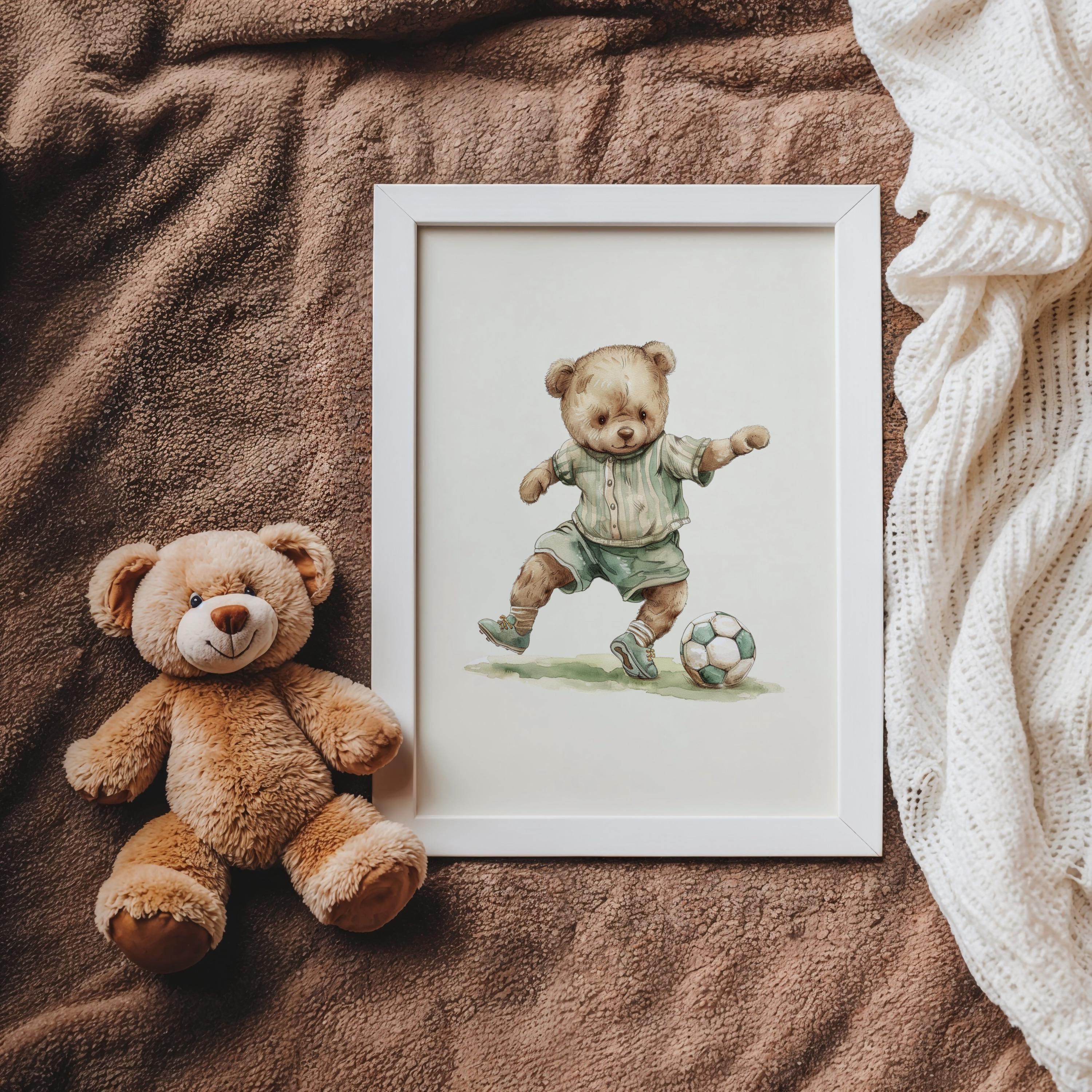 Vintage Soccer Teddy Bear Boy Print | 1232