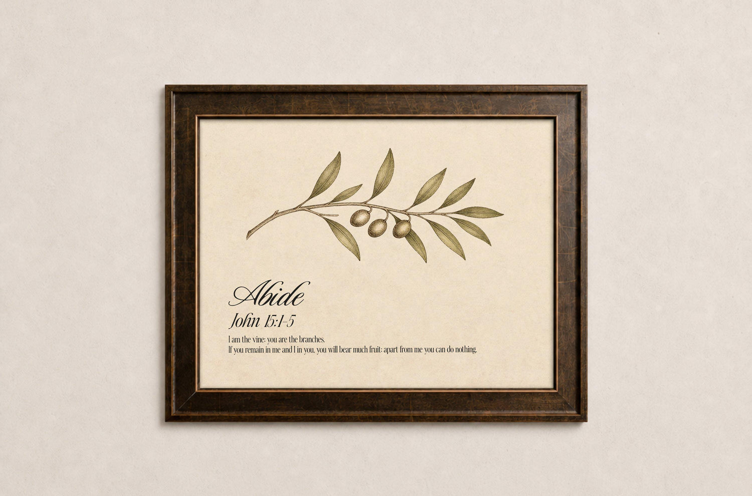 John 15:5 Abide In Me botanical scripture framed print
