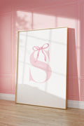 Pink bow coquette wall decoration print Custom Initial Bow Print, bow baby girl name, girls name sign, preppy, vintage, Printable, Framed
