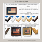 The image is a collage of three framed prints, each with different frame styles and finishes, including black, white, oak, and antique gold.