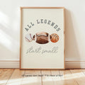 All Legends Start Small Vintage Sport nursery wall art decor boy baby room watercolor football baseball basketball, Digital Printed Framed