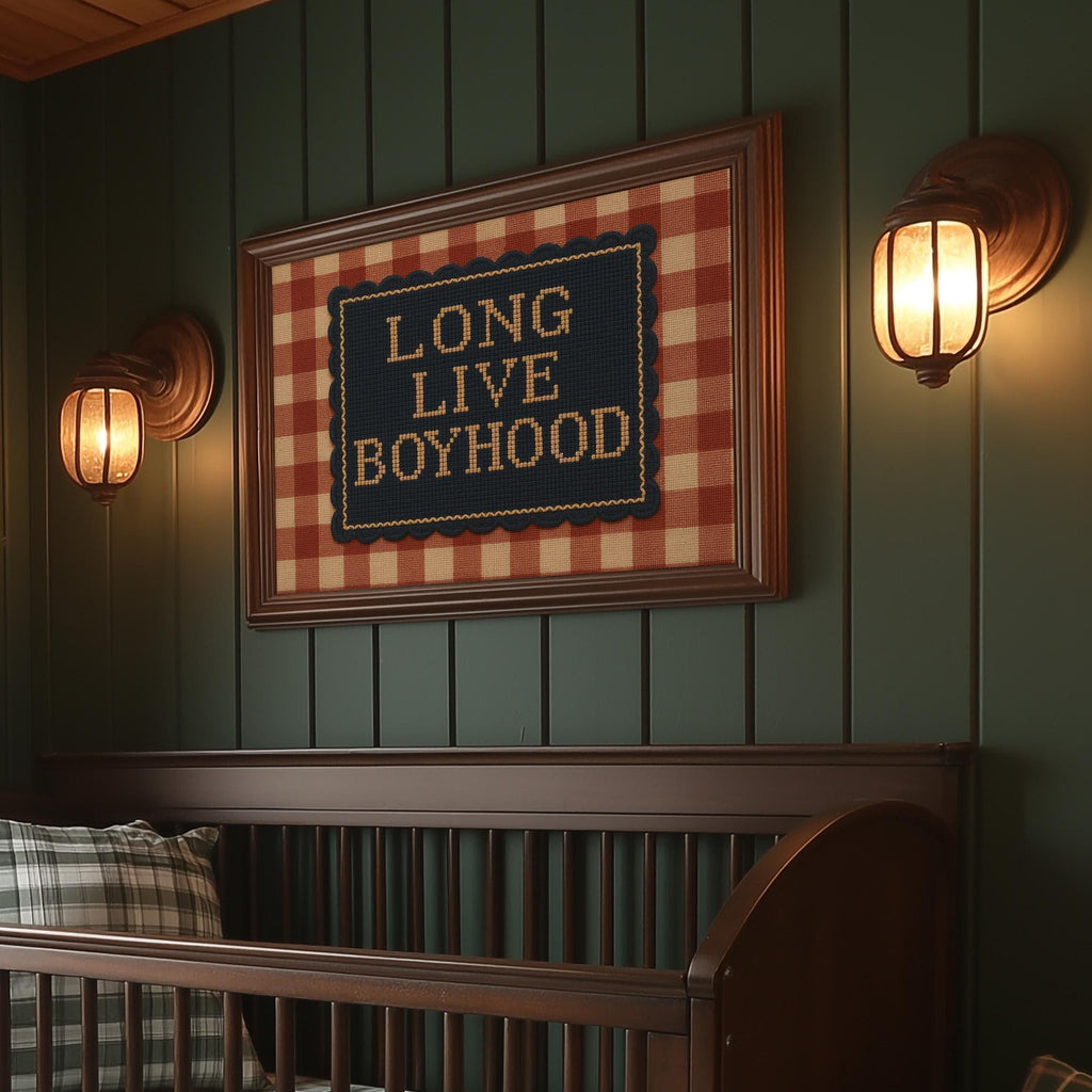 Long Live Boyhood Print ∙ Vintage Plaid Red and Blue Boy Room Art ∙ 1696