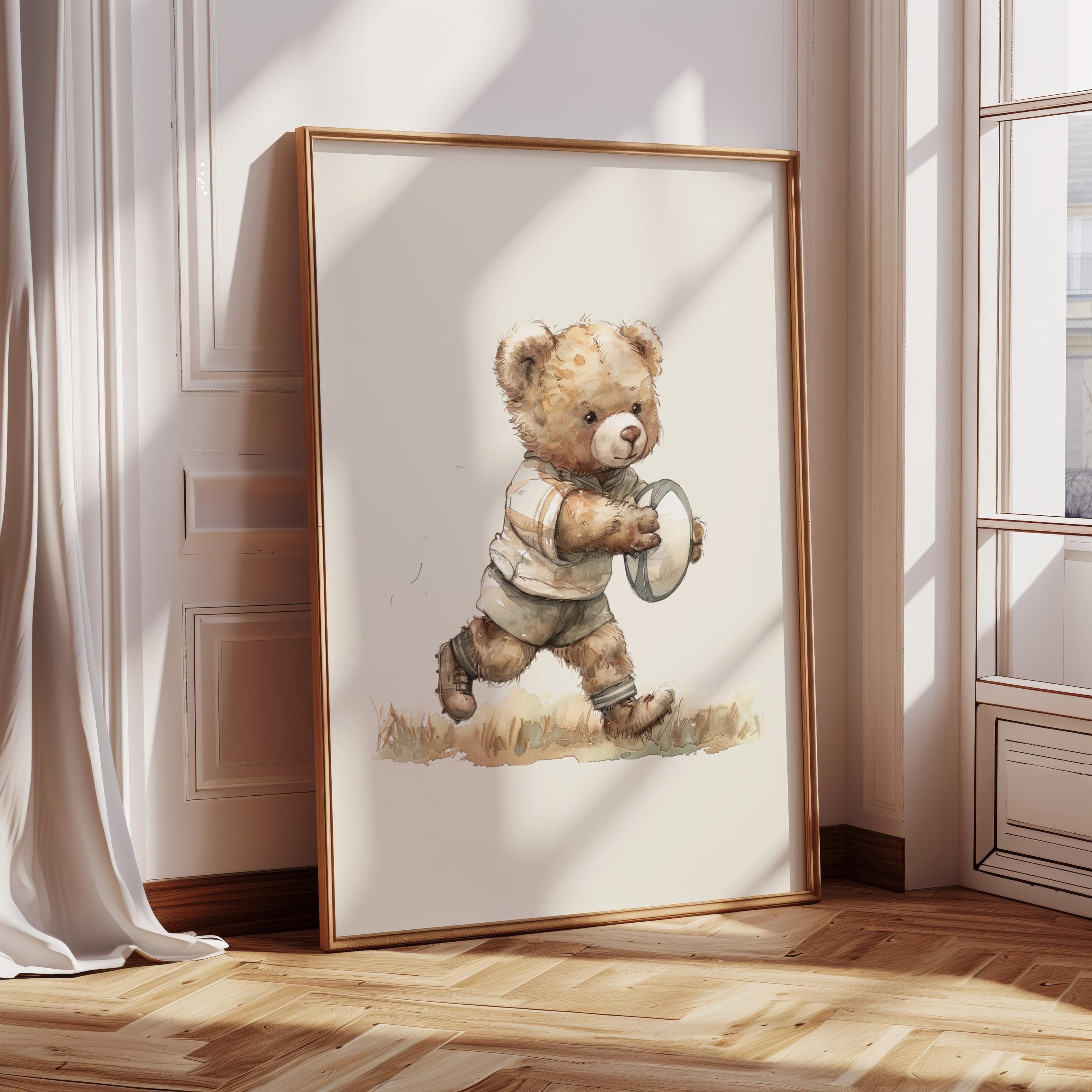 Sports Vintage Teddy Bear Rugby Print | 1232
