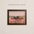 Vintage Horse Print in Pink Flower Field - Wild and Free | 2262