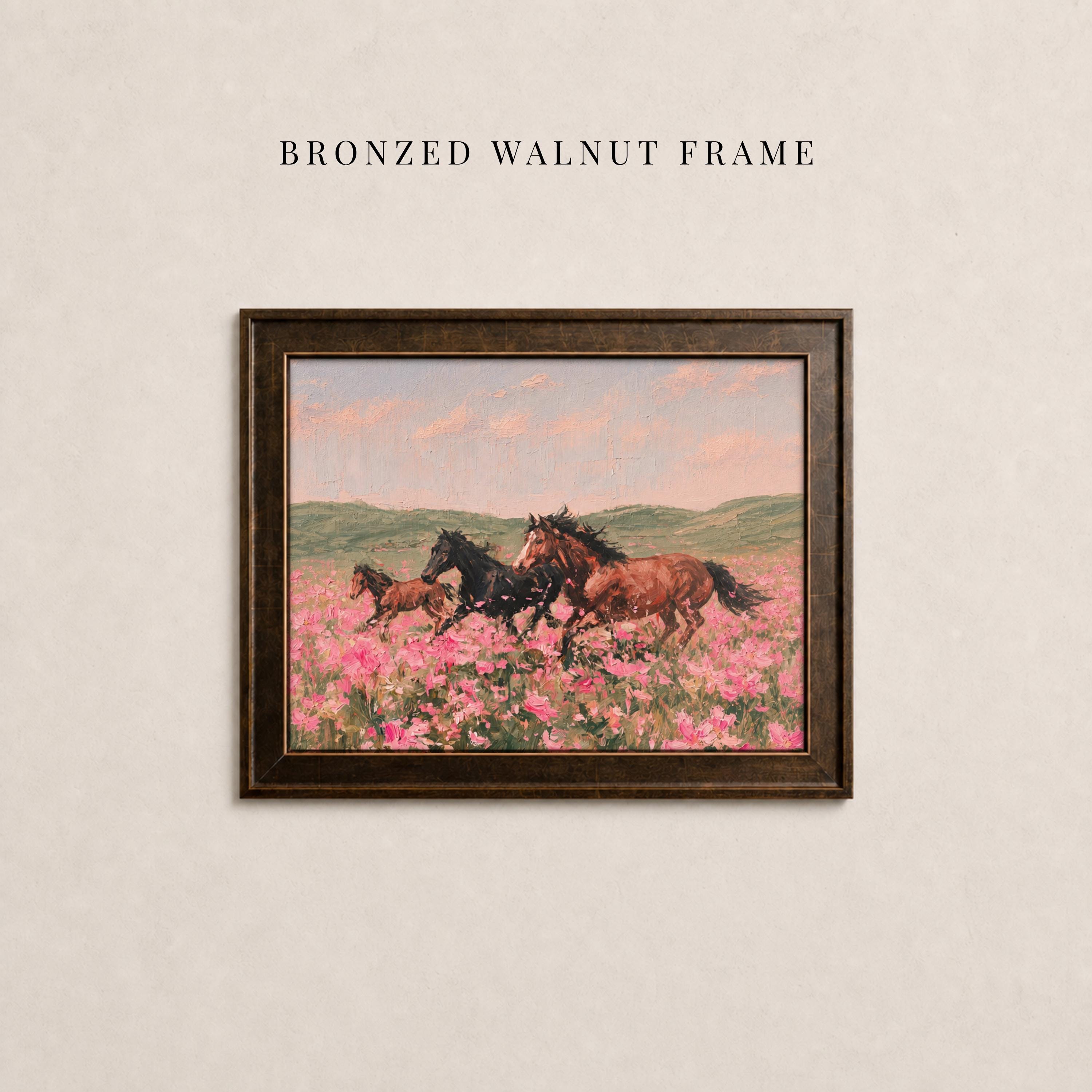 Vintage Horse Print in Pink Flower Field - Wild and Free | 2262