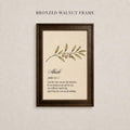 a framed print with a branch and leaves on it, along with a biblical verse from the book of 1:1-5.